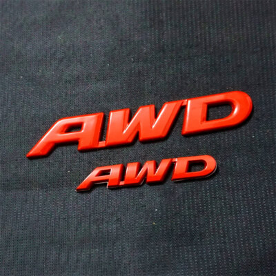 1x Big + 1x Small AWD Matte Red Metal Decal Badge Sticker Emblem Engine 3D Turbo