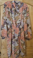 Womens Designer Ralph Lauren Floral Chiffon Pussy Tie Neck Pretty Dress 16
