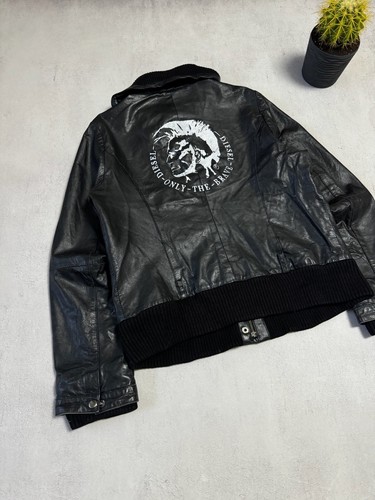 Vintage Diesel Leather Jacket Bomber Big Logo Avant-Garde Japanese Black Mens - Picture 2 of 24