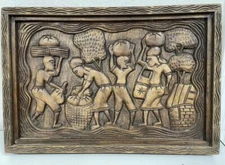 Carved Mountain Maid Haiti Wood Picture Wall Decoration NLhB