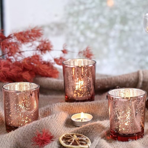 Volens Rose Gold Votive Candle Holders, Mercury Glass Tealight Candle - Picture 6 of 9