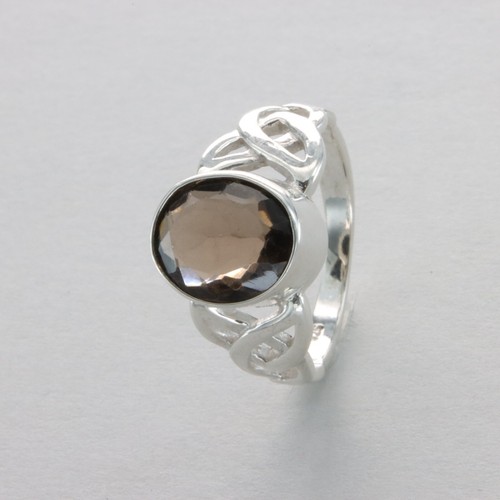 Anillo Celta Ovalado Cuarzo Ahumado - PLATA ESTERLINA 925 - Piedras Preciosas Naturales #3e - Imagen 2 de 7