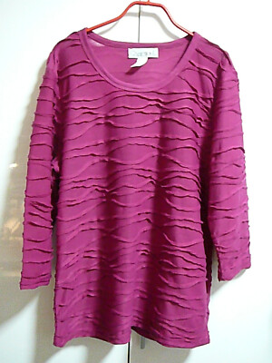C CollectionL T-Shirt Tunika Gr 42 dunkles pink 3D-genähte Streifen allover