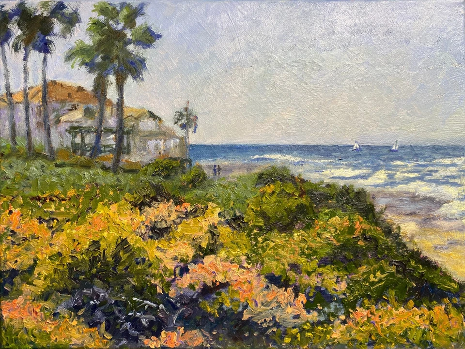 Потрясающая картина маслом. La Jolla Scene. Оригинал. Подписано. Искусство импрессионизма. - Изображение 2 из 4
