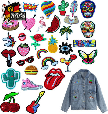 Bügelpatches Set 32 Stück für Kleidung, Taschen & Accessoires, vielseitig, wasch