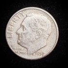 90% Silver - 1959 Roosevelt Dime - Circulated Condition - 08-6