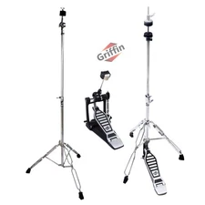 3-PACK Hi-Hat Pedal, Bass Pedal & Cymbal Stand by GRIFFIN - Full Size Percussion