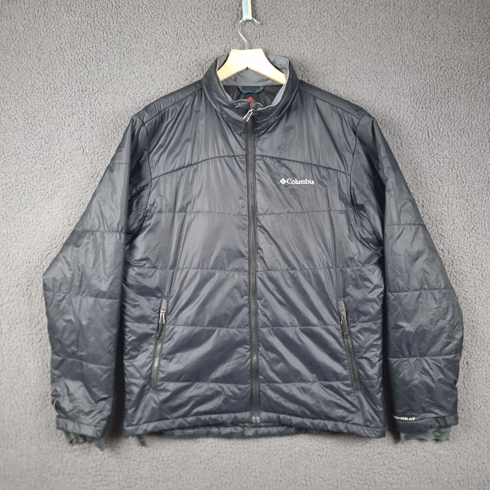 COLUMBIA Jacket Mens L Large Black Omni Heat Puffer Insulated Quilted Shimmer Me