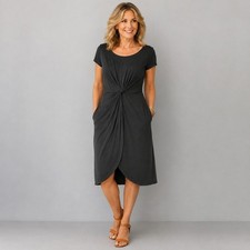 Victoria's Secret Black Twist Front Tulip Hem Cap Sleeve Sheath Dress Large