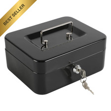 Metal Cash Box with Key Lock Safe Storage Box for Money Cashier Currency Black