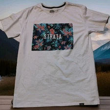 Strata  graphic T-shirt unisex size small white floral print short sleeve cotton