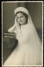 Girl in First Communion White Dress Postcard 1942