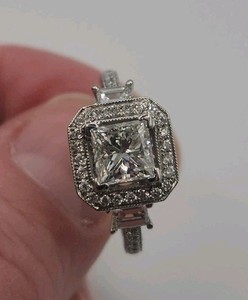 $13500 Natural Diamond 1.79CT 18K Gold Princess Halo Engagement Wedding Ring