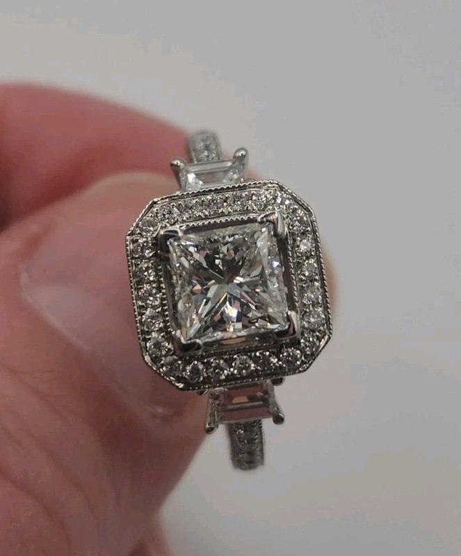 $13500 Natural Diamond 1.79CT 18K Gold Princess Halo Engagement Wedding Ring