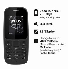 Nokia 105 Dual Sim - Brand New Full Box Unlocked Sim Free - Black (UK STOCK)