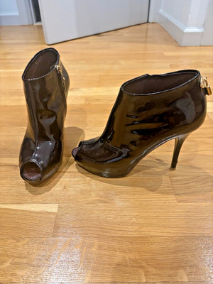Louis Vuitton - Patent Leather Red Black Peep Toe Ankle Boots - Great Condition