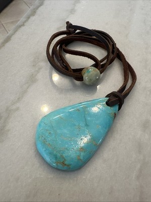 Brit West Kingman Turquoise Pendant Necklace Kangaroo Leather 2.5  Stone