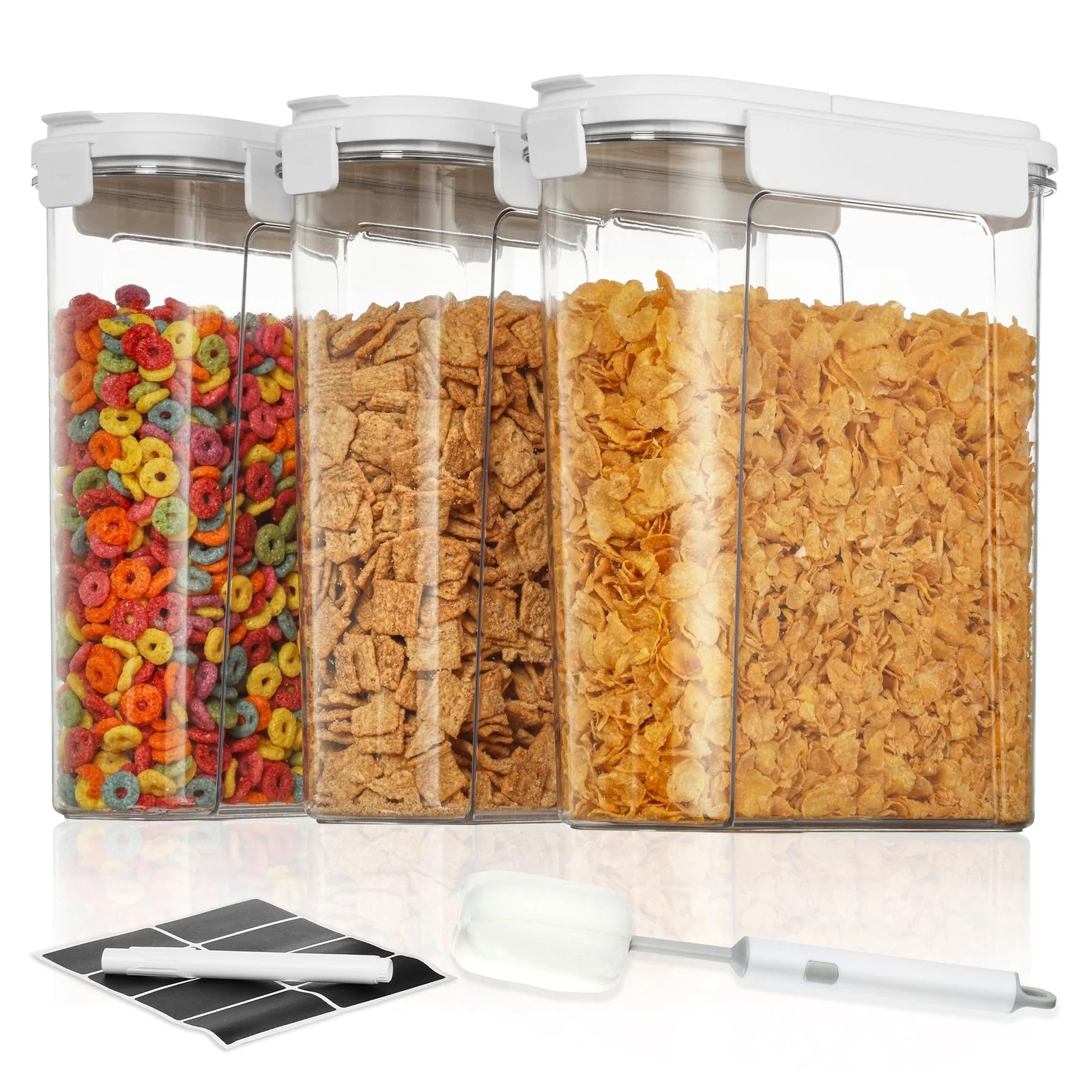 Cereal Containers Set, 3 PCS Airtight Food Storage Container with Flip-Top Li...