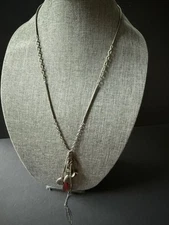 Chunky Beaded Charm Necklace Silvertone Long Stackable Boho Statement Festival