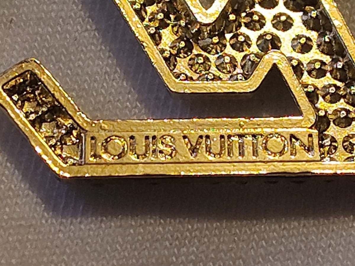 Louis Vuitton Gold Tone LV Monogram Crystal Brooch Women's Fashion