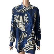 Scotch  Soda Amsterdam Couture Men  s Shirt L Blue Leaf Print Button Front Long