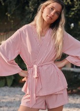 LAKE Pajamas Dream Modal Kimono Pajama Top And Tank Red White Large Stripe