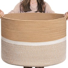 XXL Extra Large Cotton Rope Woven Basket Throw Blanket Storage Basket with Ha...