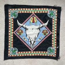Vintage Native American Novelty Bandana USA Made Bull Skull Western Cowboy 90s