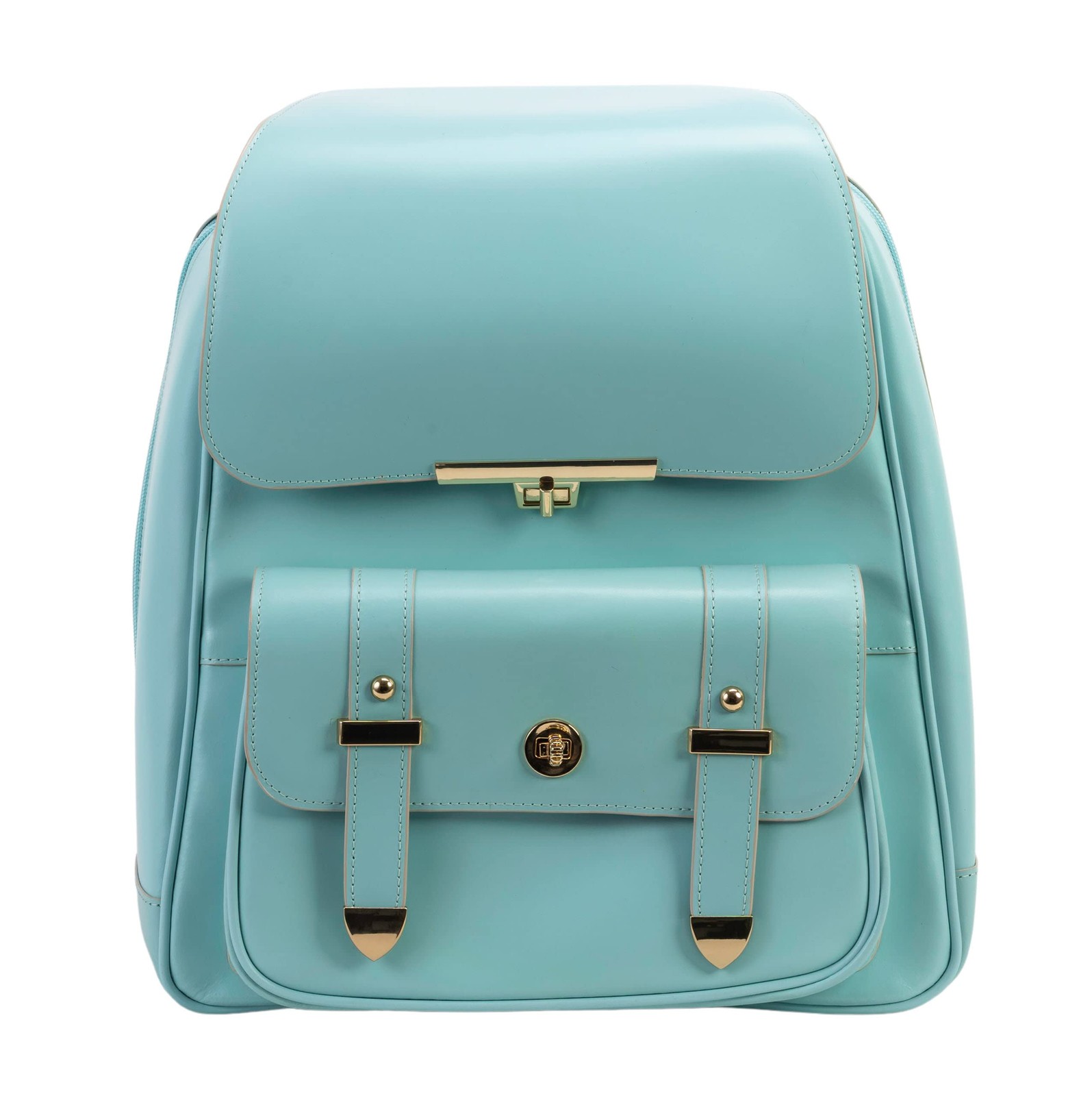 Women's Small Aqua Blue Leather Business Backpack for Laptop & Tablet