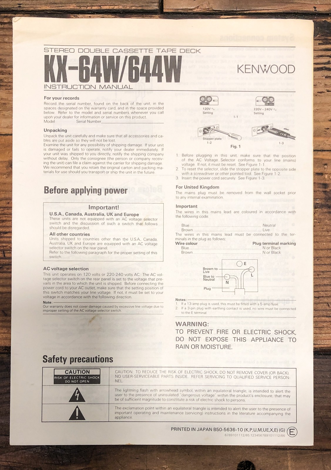 Kenwood KX-64W KX-644W Cassette Owners / User Manual *Original*