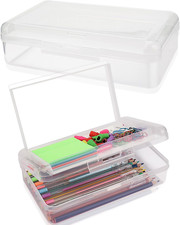 Large Pencil Box, Double Layer Capacity Pencils Holders, Clear Hard Pen Case