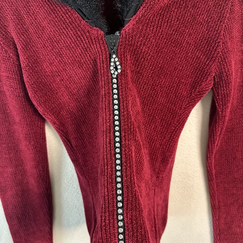 Cárdigan Suéter De Colección MCNY Cuello De Piel Sintética Estrás Cremallera Para Mujer S W Rojo Y2K - Imagen 7 de 15