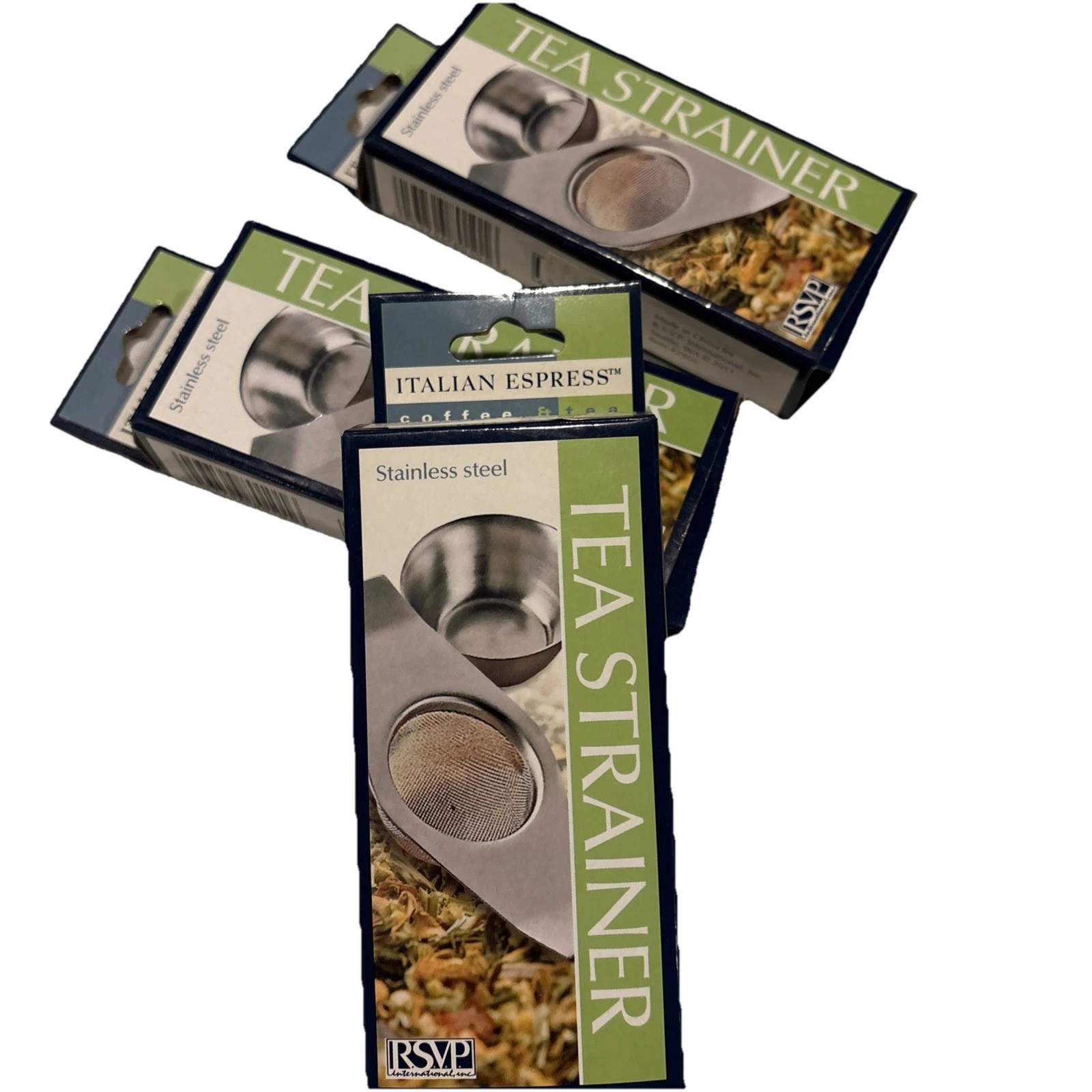 RSVP Stainless Steel Tea Strainer with Drip Cup, Set Of 3