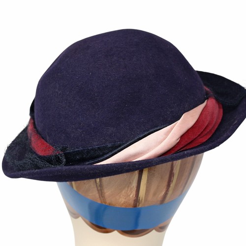Vintage Henry Pollack Hat Navy Blue w Velvet Satin Trim Adjustable Brim -Hey Viv - Picture 3 of 9