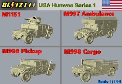 Blitz144 1/144 USA Humvee Cargo, Pickup, Ambulance & M1151 Resin Kits