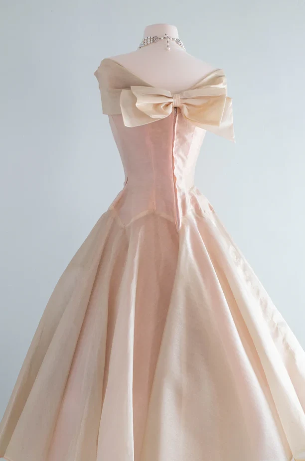 Organza Wedding Dresses Vintage Champagne 1950s Couture Tea Length Bridal Gowns - Image 4 of 4