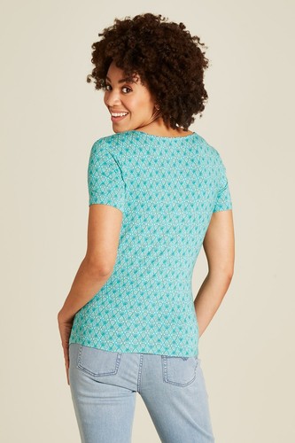 Tranquillo Shirt Wrap Look Turquoise Blue Geometric Pattern EcoVero S25C153 - Picture 3 of 5