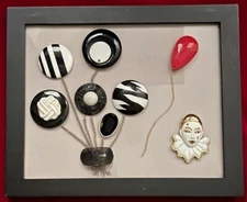 Jewelry Art Picture Collage Clown Red Balloons Circus Jester Whimsical Handmade