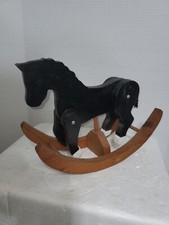Painted Wood Black Rocking Horse Toy Galloping Pony Click Clack Handmade Folk