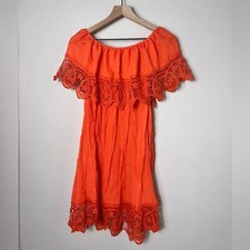 EUC Bright Orange Off Shoulder Lace Swim Beach Coverup Dress, Size Medium