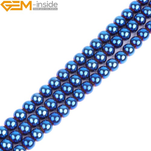 Round Blue Metallic Coated Reflections Hematite 15'' Beads For Jewelry Making - Picture 33 of 50