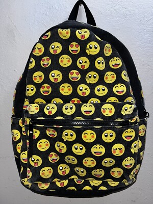 Emoji Backpack Yellow&Black Canvas Material Zippers 4Pockets  display picture 2