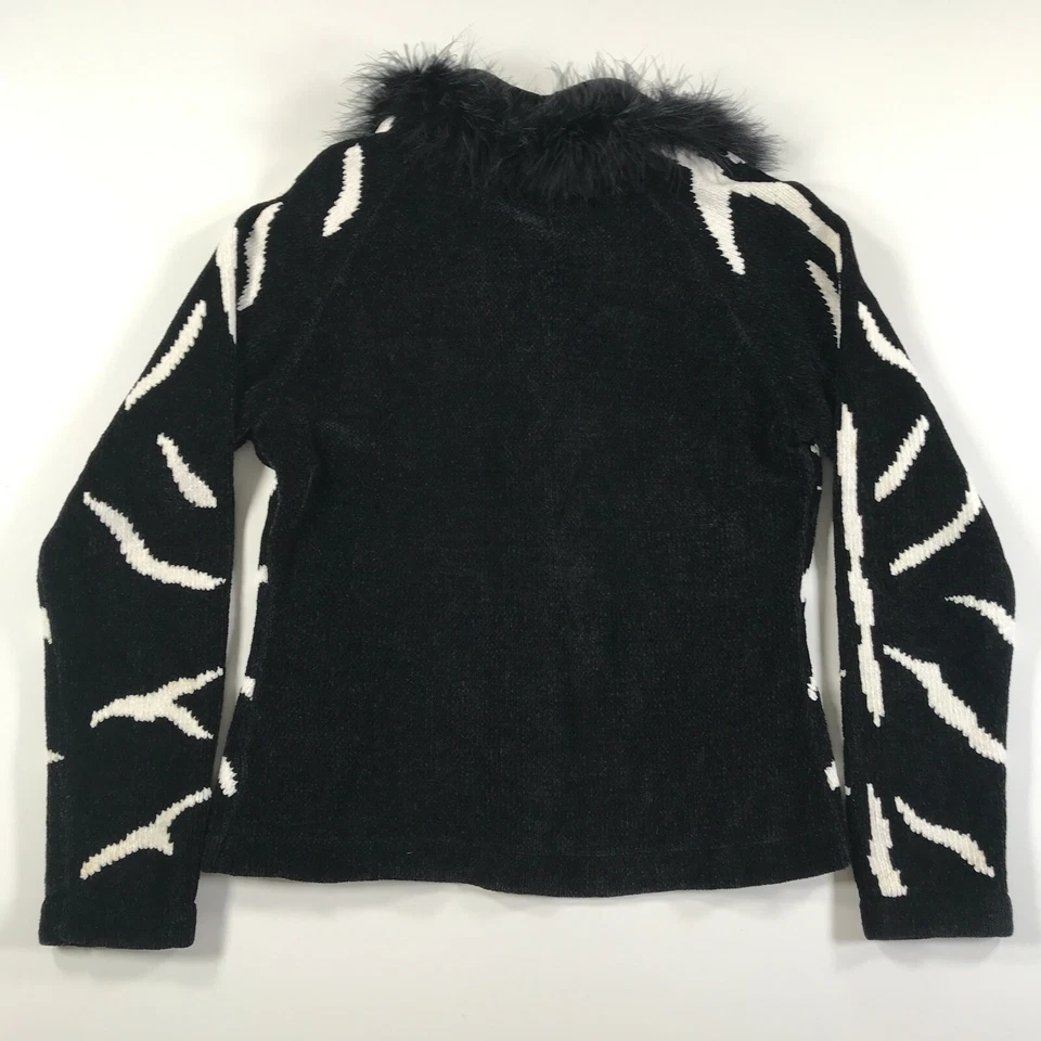 Chaqueta Berek Mujer S Negra Blanca Estampado Cebra Cuello Piel Manga Larga Botones Foto 3 de 4