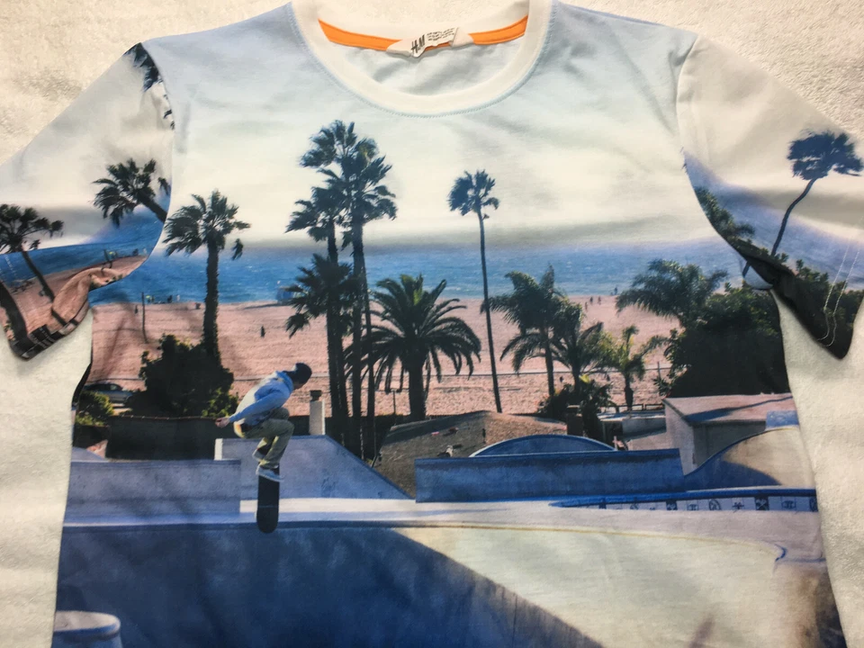 H&M Junior Boy 12-14/L/XL T-Shirt Short Sleeve CrewNeck California Beach&Palms - Image 4 of 4