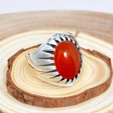 Red Onyx Oval Cut 925 Sterling Silver Turkish Style Men's Ring Jewelry