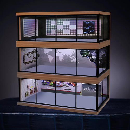 NEU 1/64 Auto Garage Modell LED Beleuchtung Auto Showroom Szene Display Modell Geschenk - Bild 17 von 23