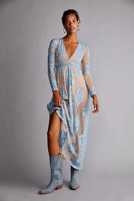 temecula maxi dress ivory For Love and Lemons Lace Embroidery Mesh Size Xs Blue PU-LEATHER