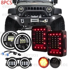 8pc For Jeep 07-18 JK Kit Set Led Tail Light 7" Headlights Turn Signal Fog Lamps