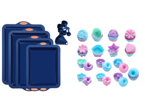 60 Pack Silicone Molds and 4 Pieces Silicone Baking Pans Set,Navy Blue