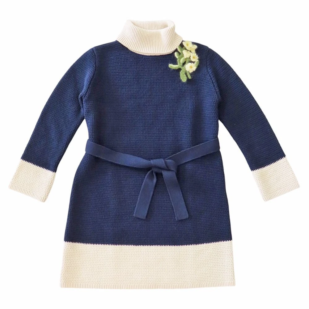 Gucci Broche Pull Tricot Bleu Marine Blanc Femme Longueur Genou Robe Authentique